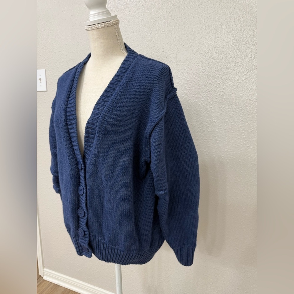 Zara Women Navy Blue V Neck Button Front Knit Cardigan Sweater Size S-M Wool - Picture 3 of 8